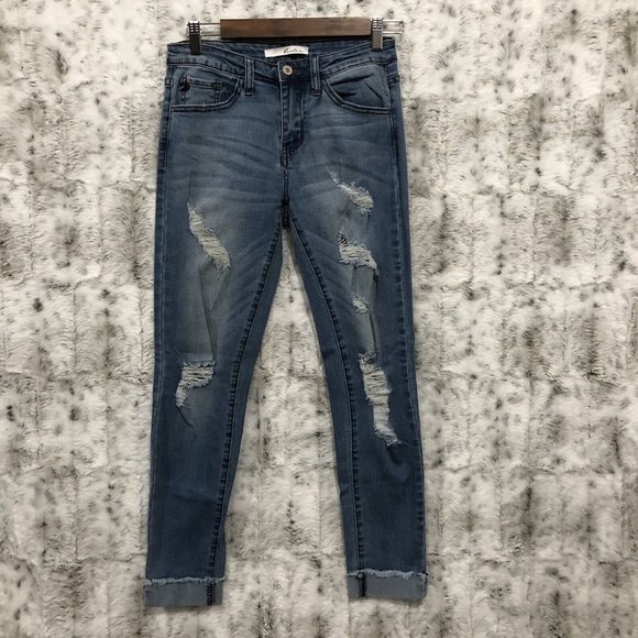 KanCan Jeans Kancan Mid Rise Ankle Skinny Jeans Distressed Cuffed